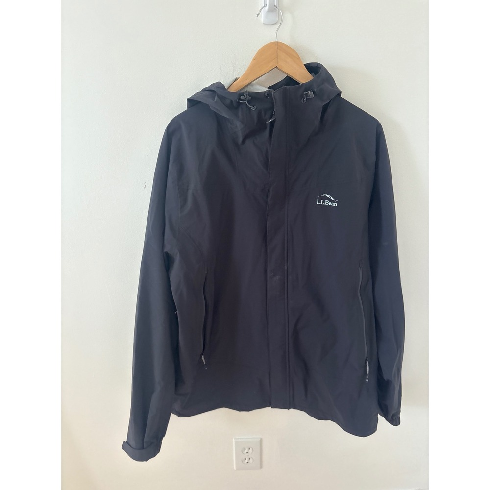 LL Bean Mens Trail Model Rain Jacket Black XL Regular Hooded Shell 509013